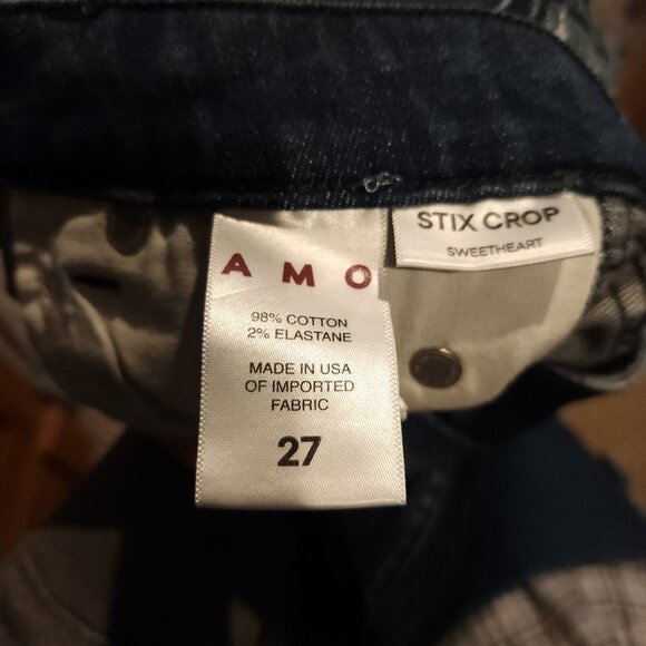 AMO Stix Crop Frayed Hem Mid-rise Skinny Jeans in Sweetheart Wash Women's 27 - Picture 10 of 10